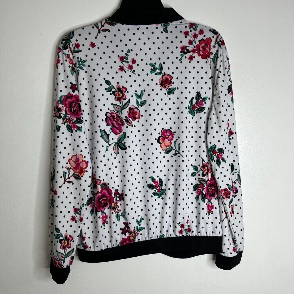 ROBERT LOUIS Floral Print Pink Black Lightweight Silky Bomber Zip Jacket Large - Picture 3 of 9